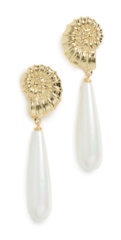SHASHI Shell Linea Earrings Gold/Pearl