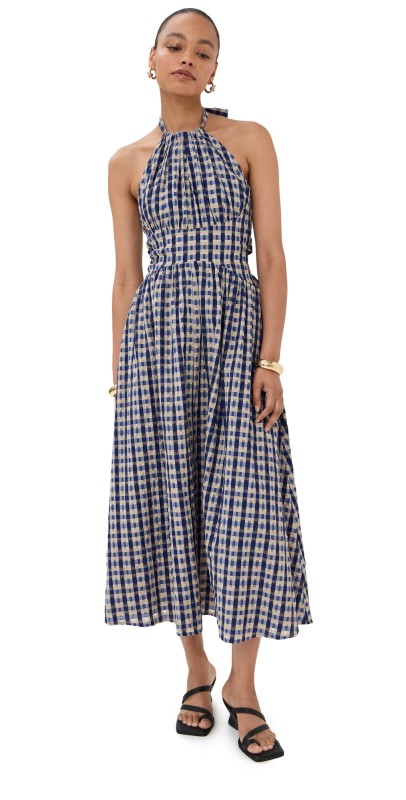 Rosie Assoulin Halter In The Name of Love Dress Navy Check