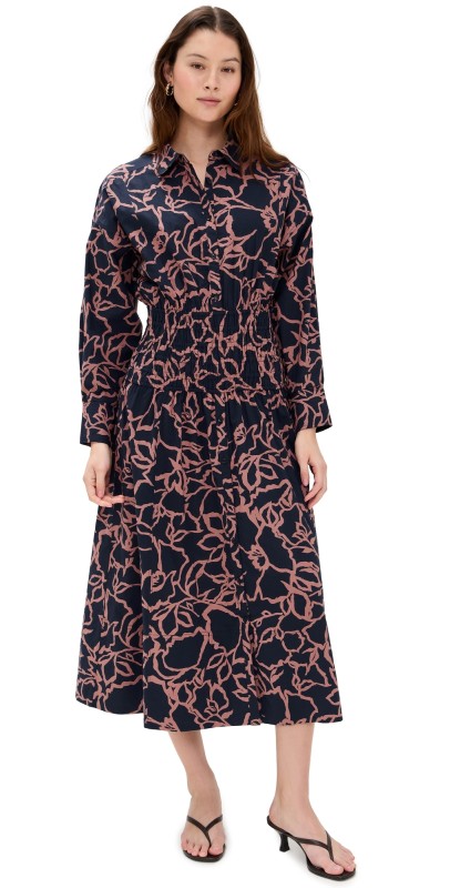 Apiece Apart Sophia Smocked Shirt Dress Large Lace Floral Navy