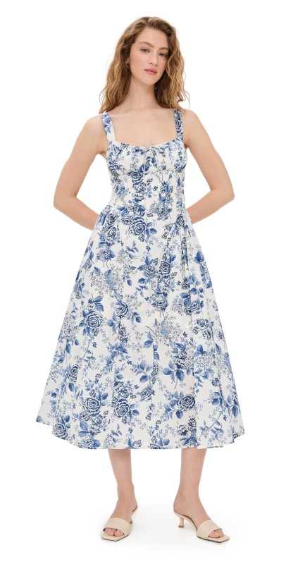 Moon River Corset Floral Midi Dress Ivory Multi
