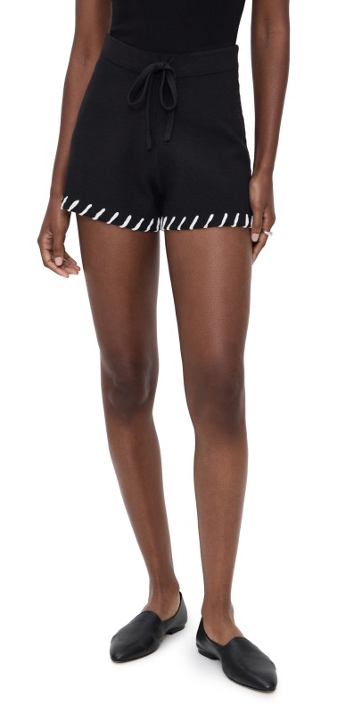 English Factory Stitch Detail Knit Shorts Black/White