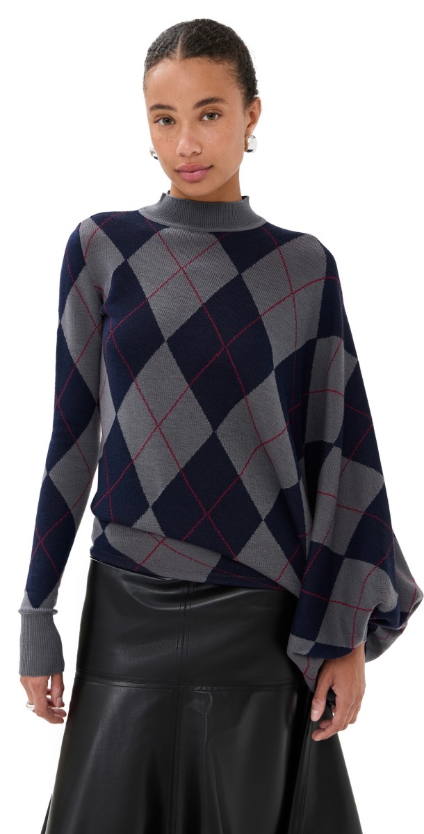 A. W.A. K.E. MODE Argyle Knitted Top Navy/Grey
