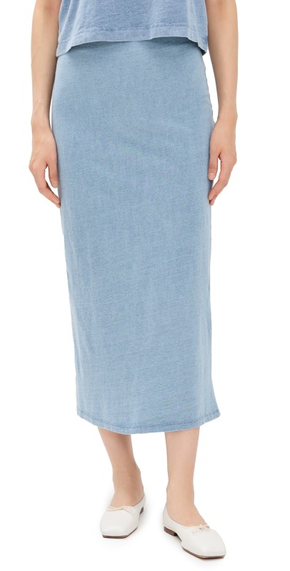 Z Supply Gail Jersey Denim Midi Skirt Medium Indigo