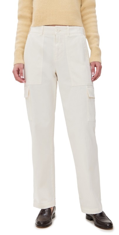 James Perse Stretch Herringbone Twill Oversized Utility Pants Ivory