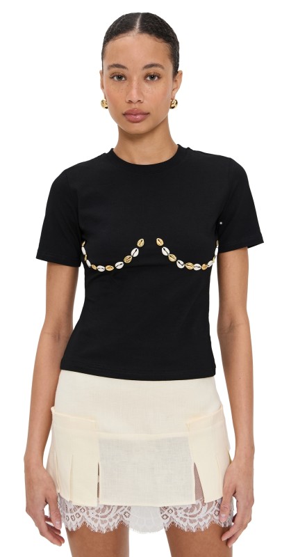 Never Fully Dressed Black Shell Boob Baby T Shirt Black