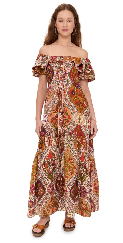 FARM Rio Off Shoulder Maxi Dress Romantic Nature Multicolor