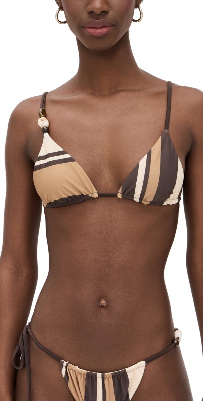 SIR. Mahogany String Triangle Bikini Top Cantina Stripe