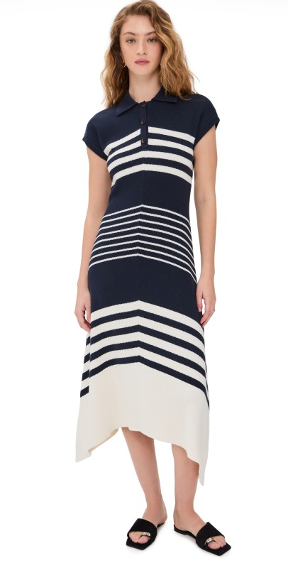Tanya Taylor Blaine Knit Dress Maritime Blue/Cream Multi