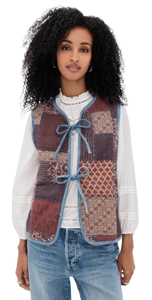Faherty Indigo Quilted Patchwork Vest Indra Patchwork