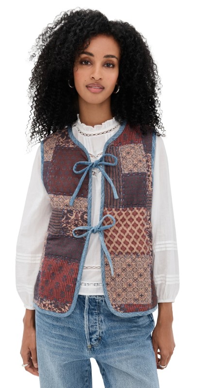 Faherty Indigo Quilted Patchwork Vest Indra Patchwork