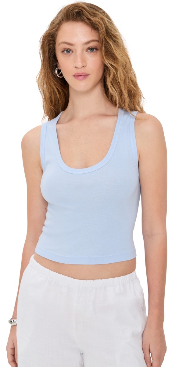 Enza Costa Supima Rib Baby Rib Cropped Fitted U Tank Light Blue