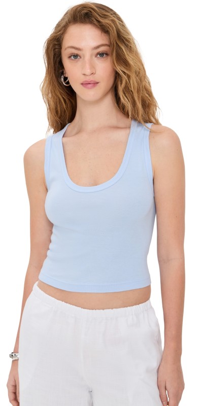 Enza Costa Supima Rib Baby Rib Cropped Fitted U Tank Light Blue