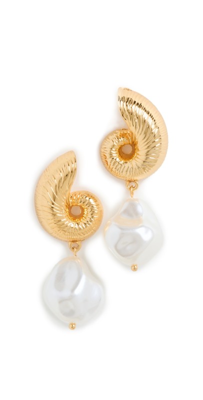 Kenneth Jay Lane Baroque Pearl Drop Pierced Earrings Gold/Pearl