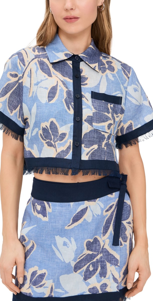 SIMKHAI Topanga Shirt Blue Hydrangea Floral