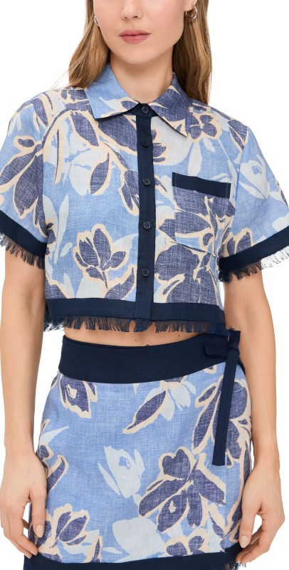 SIMKHAI Topanga Shirt Blue Hydrangea Floral