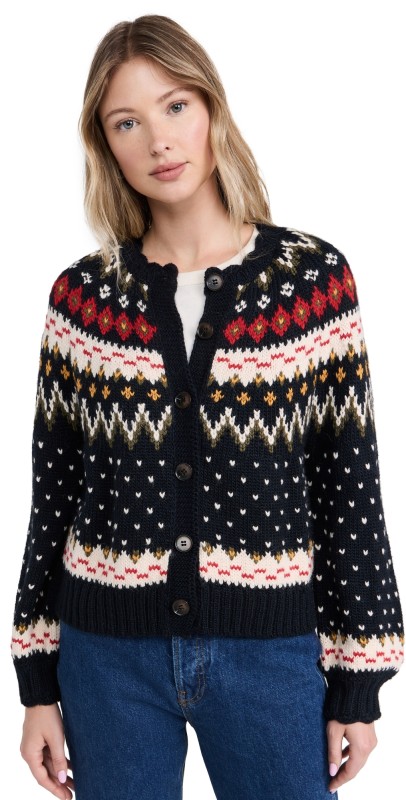 THE GREAT. The Ice Rink Cardigan Festive Fair Isle
