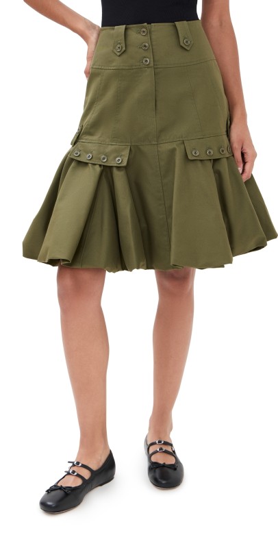 ROKH Puff Hem Skirt Forest Green