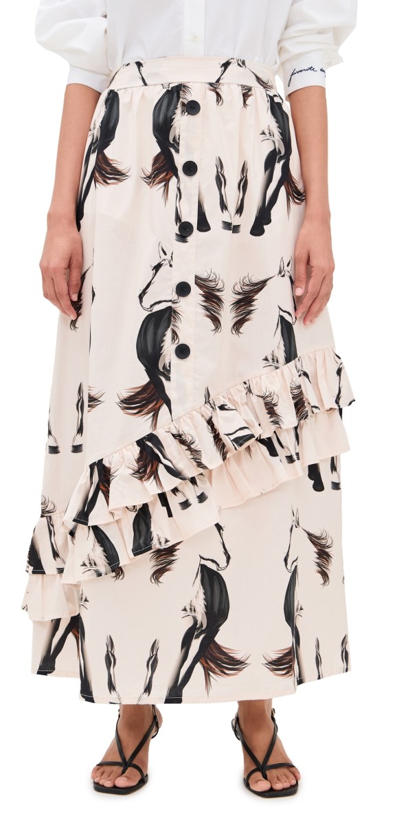The Lulo Project Gaucho Skirt Beige Horses