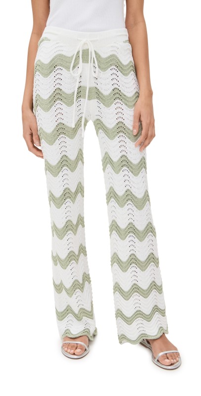 MINKPINK Jayden Crochet Wave Pants Sage/White