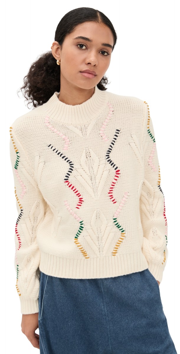 Jumper 1234 Overstitch Cable Knit Sweater White Alyssum (Cream) Multi
