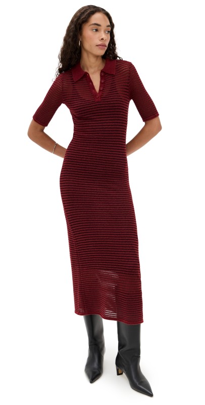 Proenza Schouler White Label Meline Dress in Cashmere Silk Stripe Claret/Black