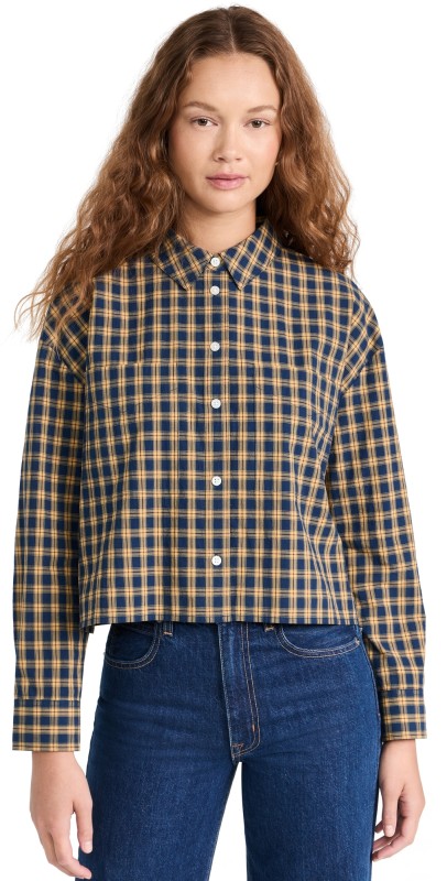 Madewell The Signature Poplin Crop Shirt in Plaid Plaid Classic Indigo