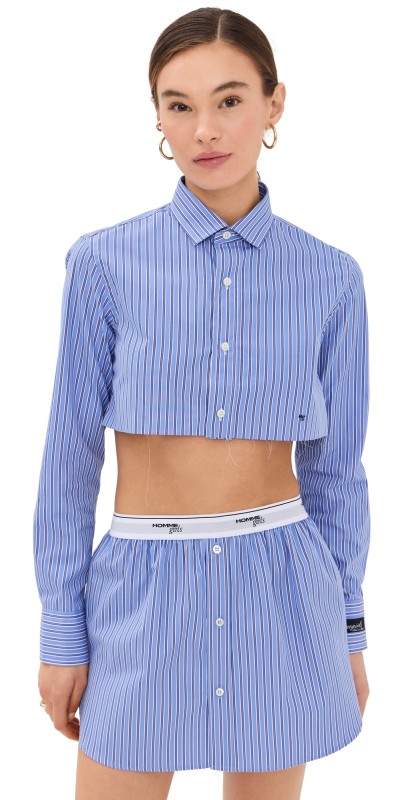 HOMMEGIRLS Super Cropped Shirt Bold Blue Stripe