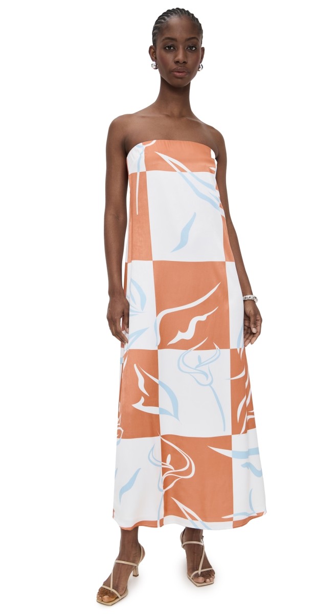 Madison the Label Delaney Strapless Maxi Dress Floral Check