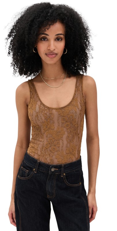 Zimmermann Lace Scoop Body Suit Hazelnut