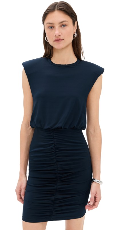 ROTATE Slinky Ruched Mini Dress Sky Captain