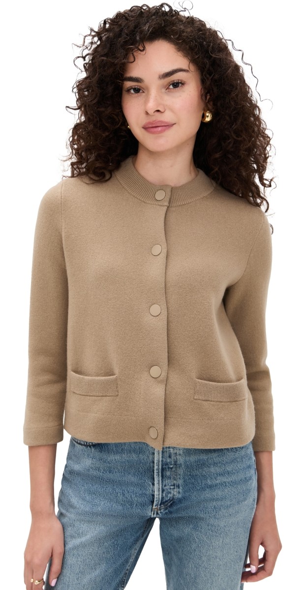 Vince Shrunken Snap Cardigan Fawn