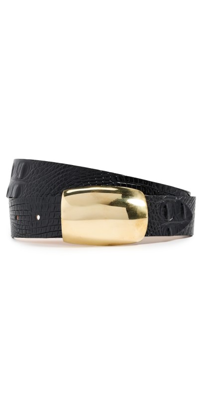 L'AGENCE Milou Domed Croc Embossed Belt Black Croc Embossed