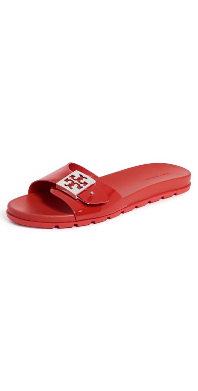 Tory Burch Buckle Slides Lipstrick Red/Silver