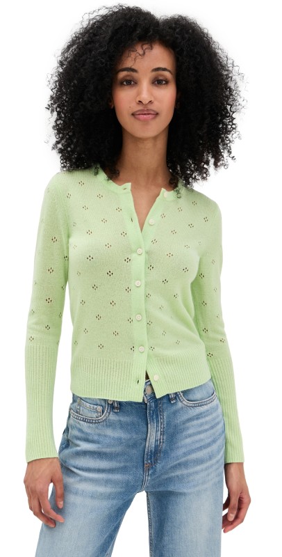 Guest in Residence Jane Pointelle Cashmere Cardigan Mint