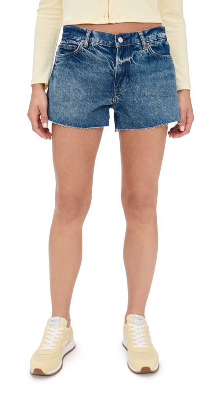 Reformation Sutton Low Rise 2.5 Slouchy Jean Shorts Pelican Pepper Embroidery