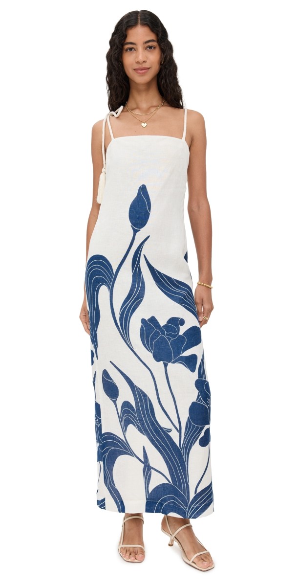 Andres Otalora Pasos De Jardin Dress Ivory/Navy Maxi Tulips