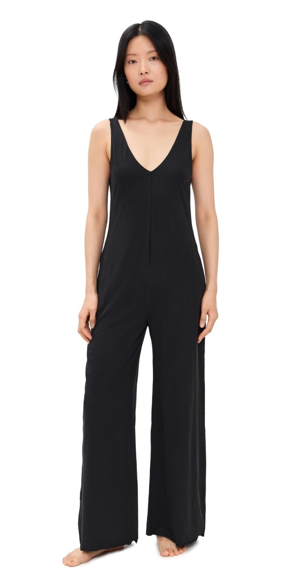 Lunya Organic Pima Double V Jumpsuit Immersed Black