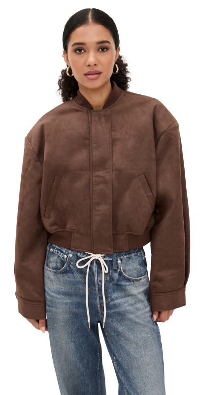 Lioness Legacy Faux Suede Bomber Jacket Coffee