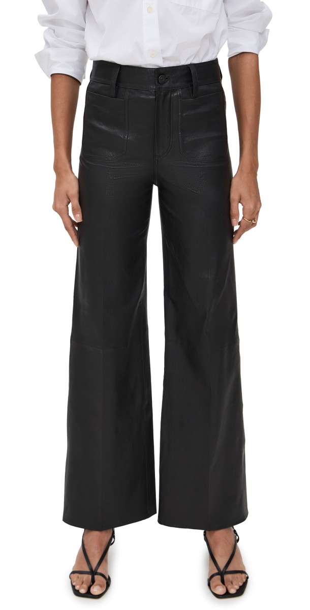 FRAME Leather Le Slim Palazzo Modernist Pocket Pants Black