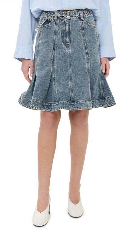 3.1 Phillip Lim Flounce Bltd Knee Length Skirt Washed Indigo
