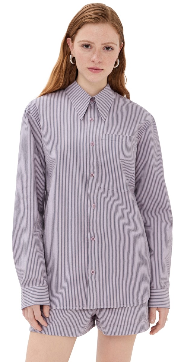 Tibi Garment Dyed Seersucker Classic Shirt Mauve Multi