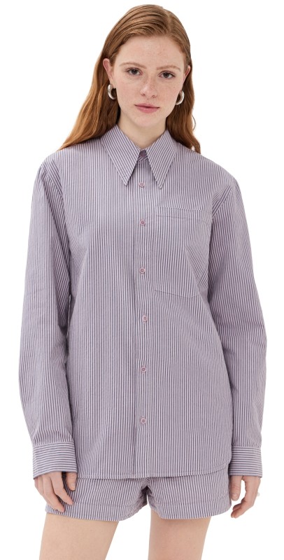 Tibi Garment Dyed Seersucker Classic Shirt Mauve Multi