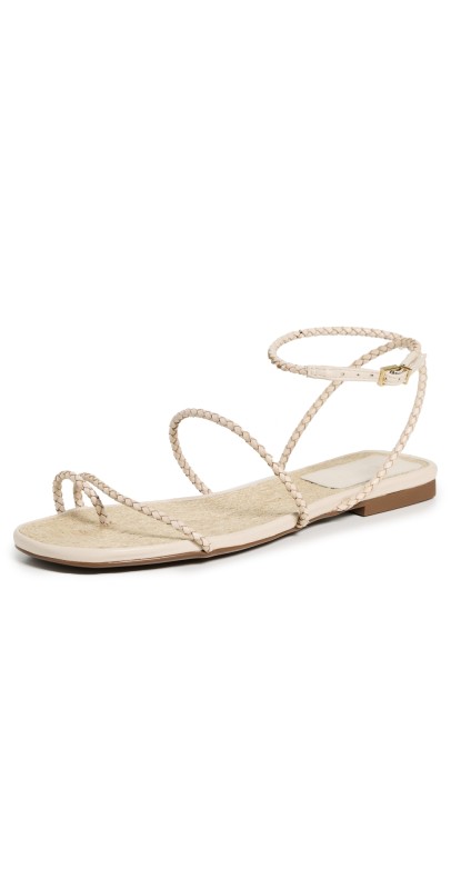 Schutz Kaya Straw Flat Sandals Off White