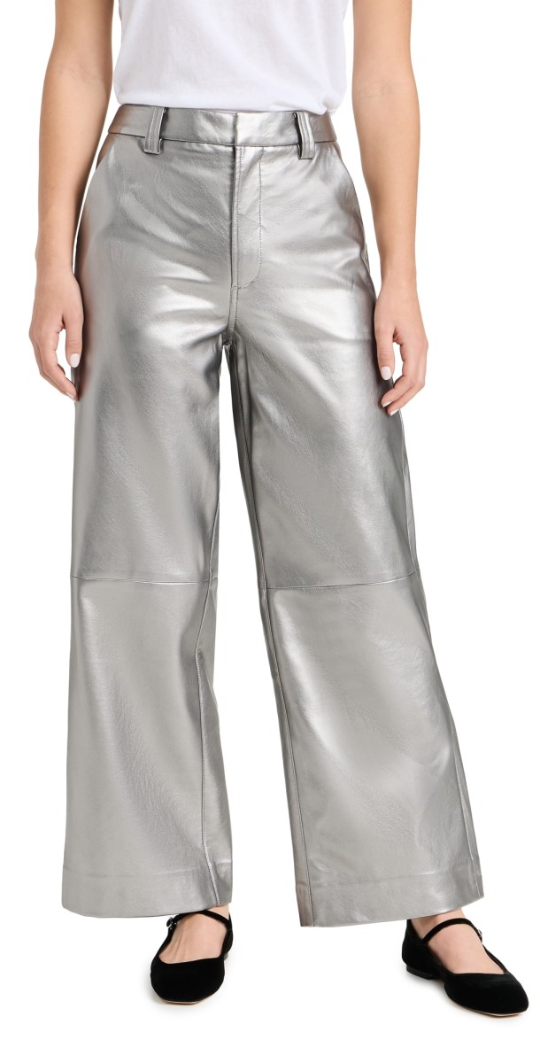 Joe's Jeans Mia Vegan Leather Crop Trousers Metallic Silver