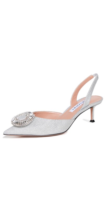 Aquazzura Crystal Hoop Sling Pumps 50 Silver