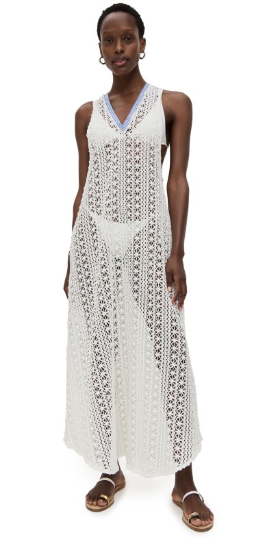 House of Aama Lace Crochet Maxi Dress White