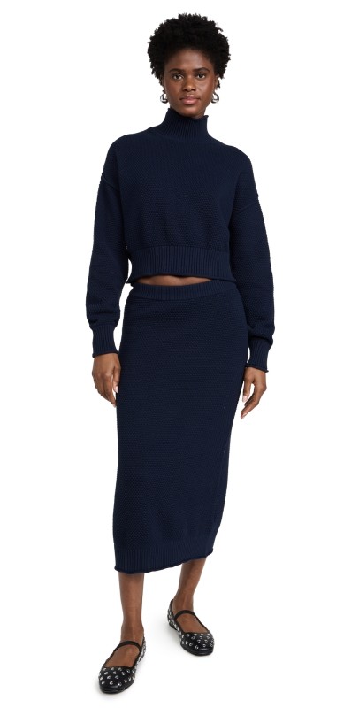 Free People Hailee Sweater Skirt Set Navy Blazer