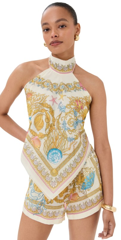 Versace Voile Underwater Barocco Print Top Eggshell/Multicolor