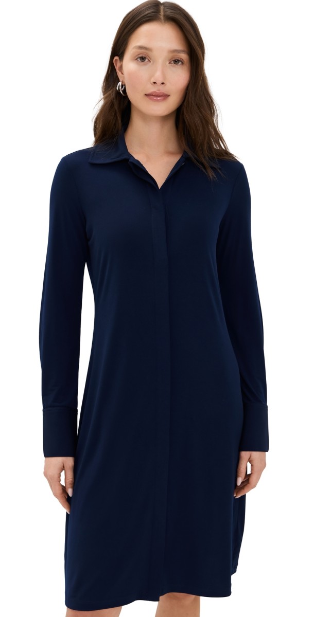 Vince Long Sleeve Polo Dress Navy