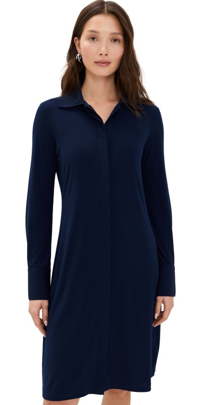 Vince Long Sleeve Polo Dress Navy
